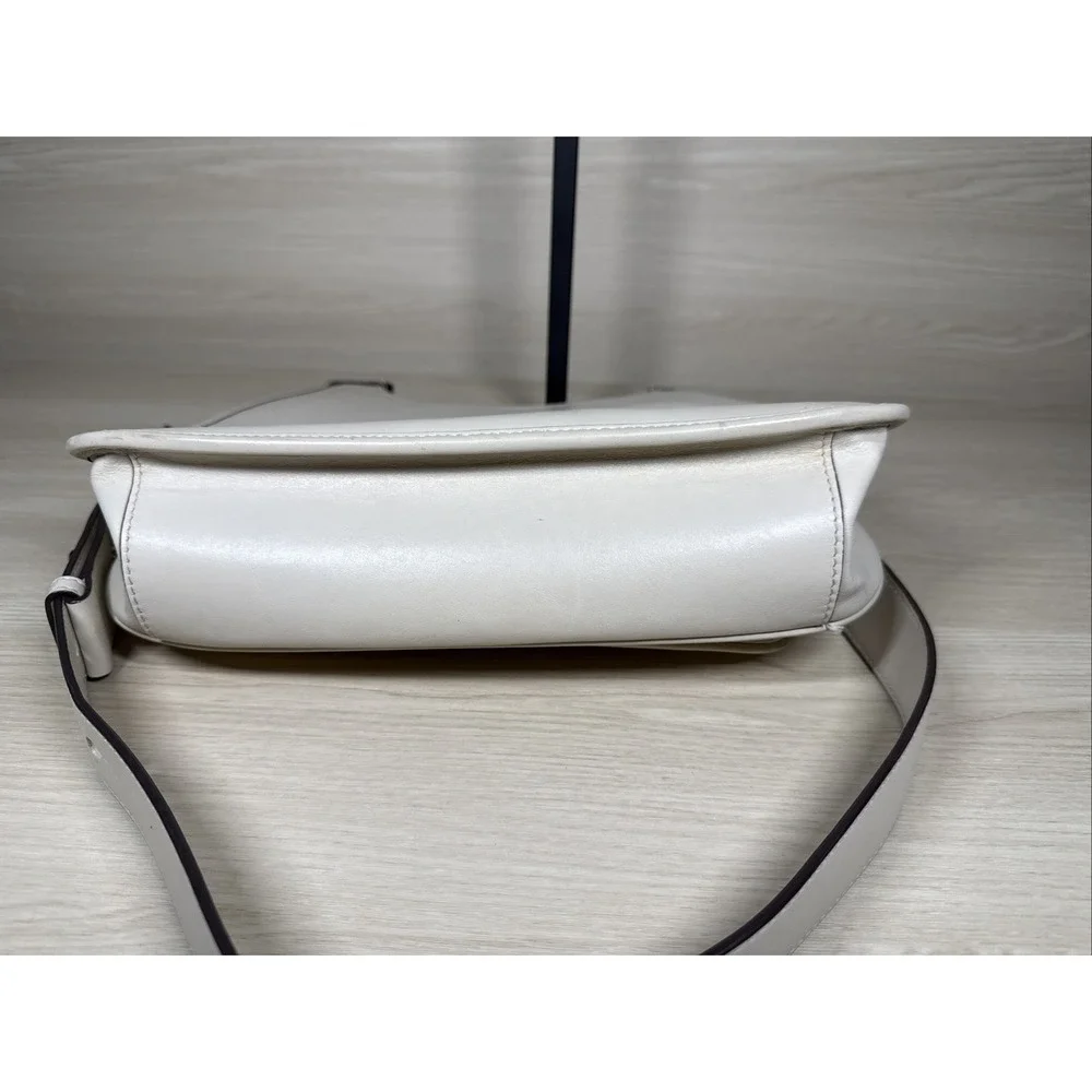 Tory Burch Cream Smooth Leather James Saddle Bag Silver Hardware‎ Adjustable